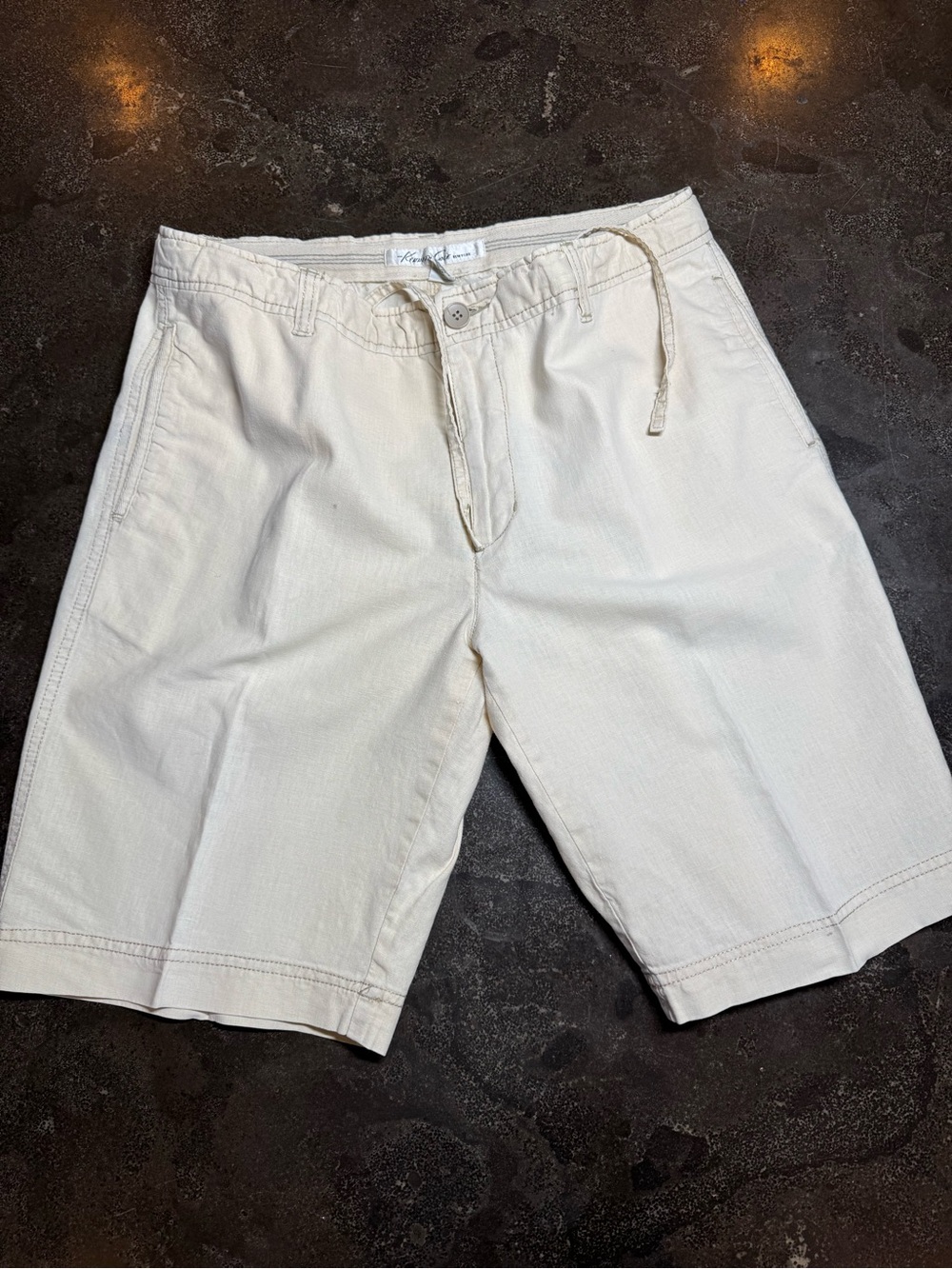 Kenneth Cole New York Cream Flat-Front Drawstring Cotton Shorts SZ 33